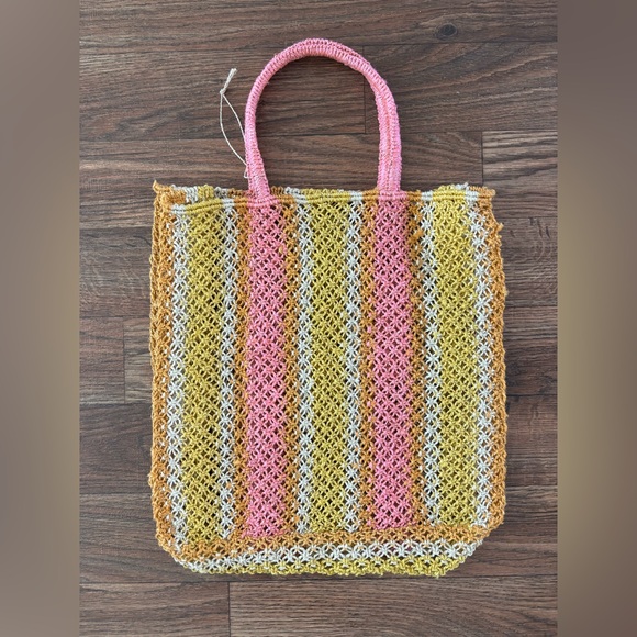 The Jacksons Pink Striped Handmade Jute Shopper Tote - Picture 2 of 10
